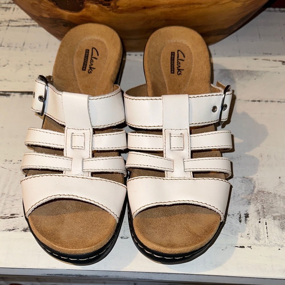 Clarks White Strappy Sandals